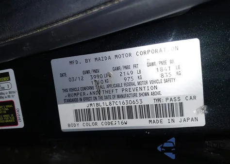 2012 Mazda Mazda3 I Touring z USA, uszkodzony, nr VIN JM1BL1L87C1630653